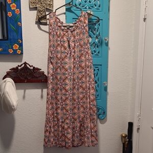 LOFT Pink and Blue Floral Midi Dress